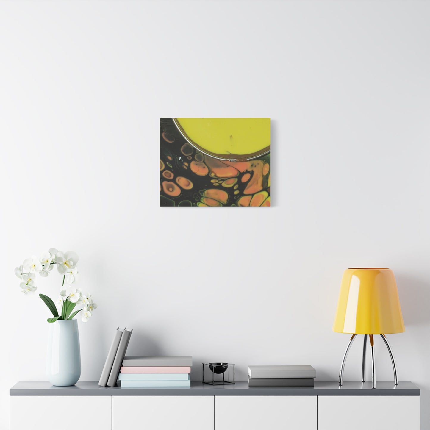 Abstract Fluid Art Canvas Print — Yellow & Black Cell Pour