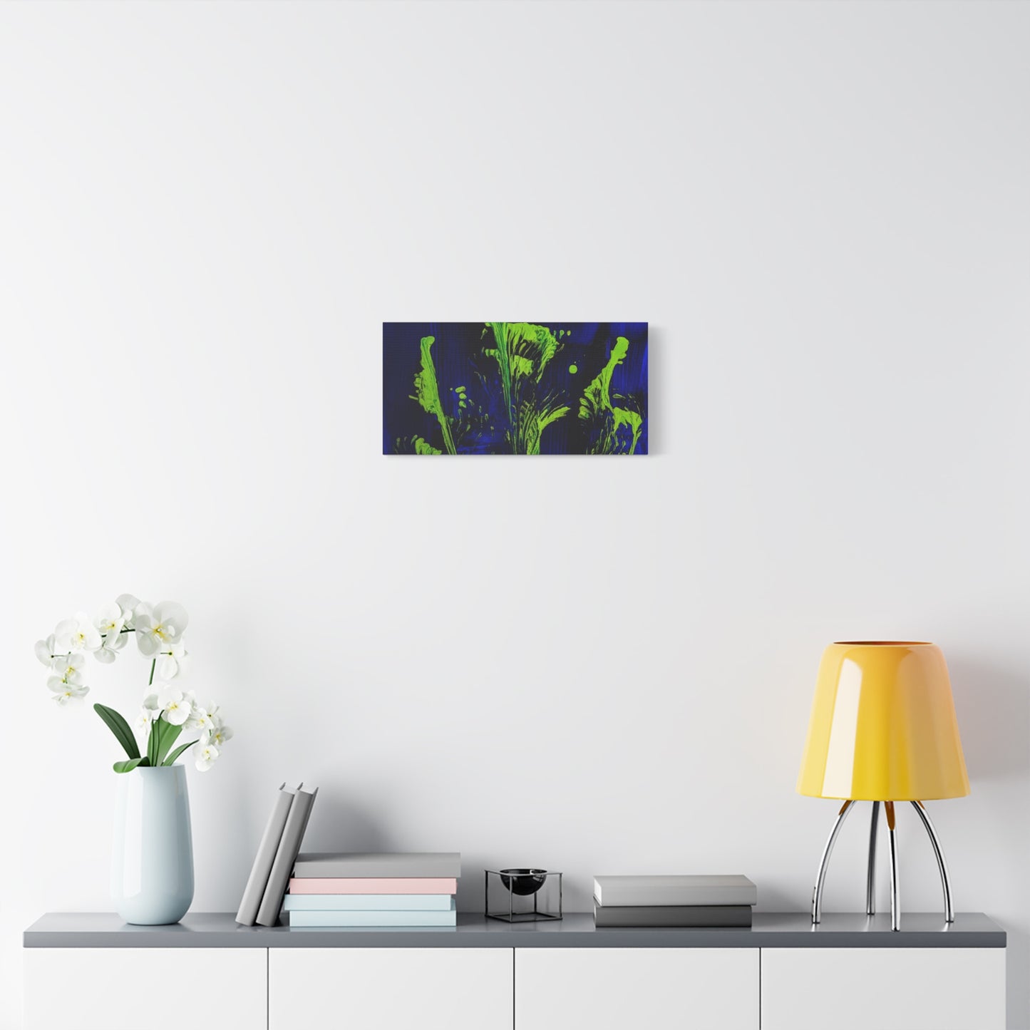 calla_lillies_pt.2 - Neon Floral Abstract Canvas Print — Blue & Lime Stretched Wall Art