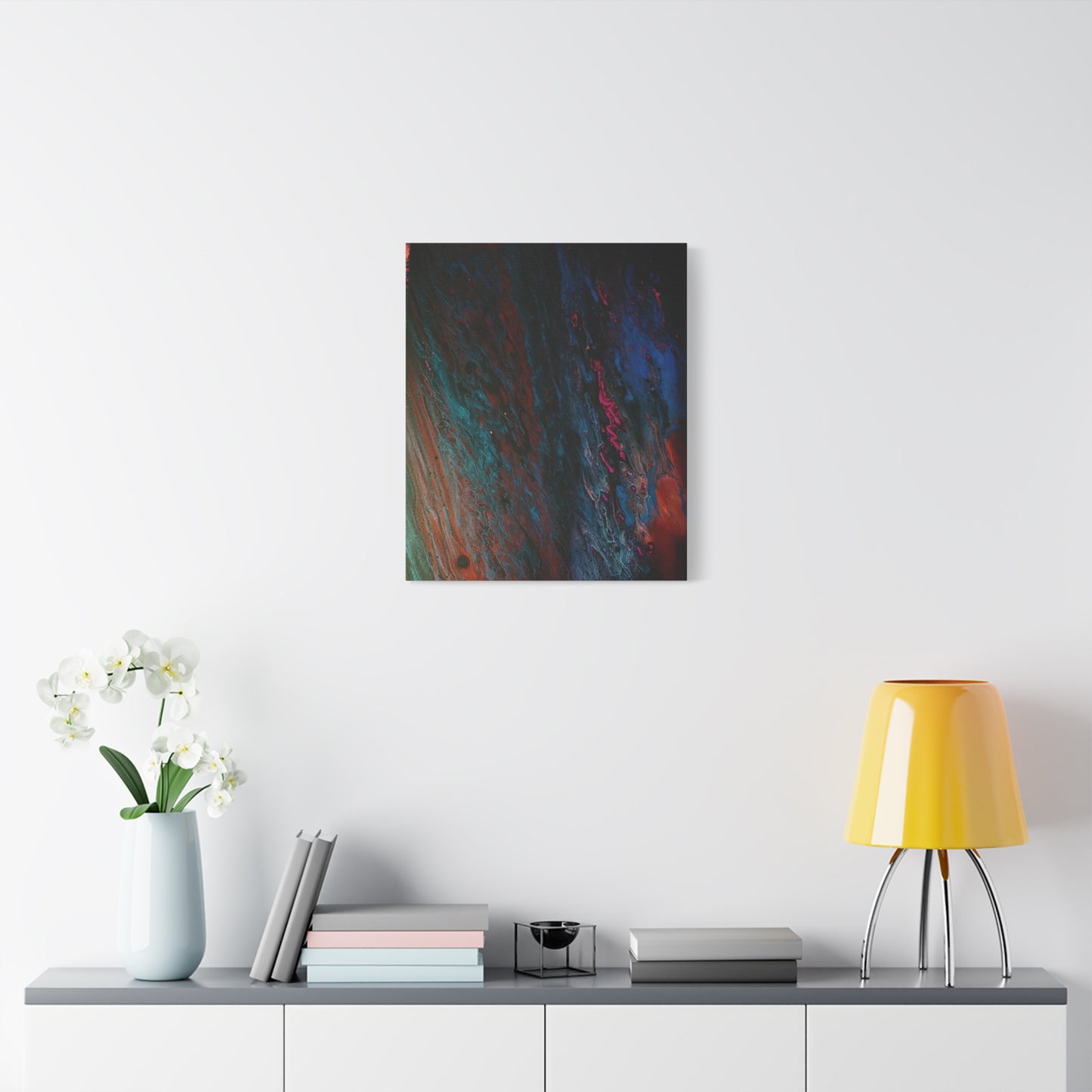 Abstract Fluid Art Canvas Wall Art - Jupiter pour — Vibrant Ocean Night Matte Stretched Canvas