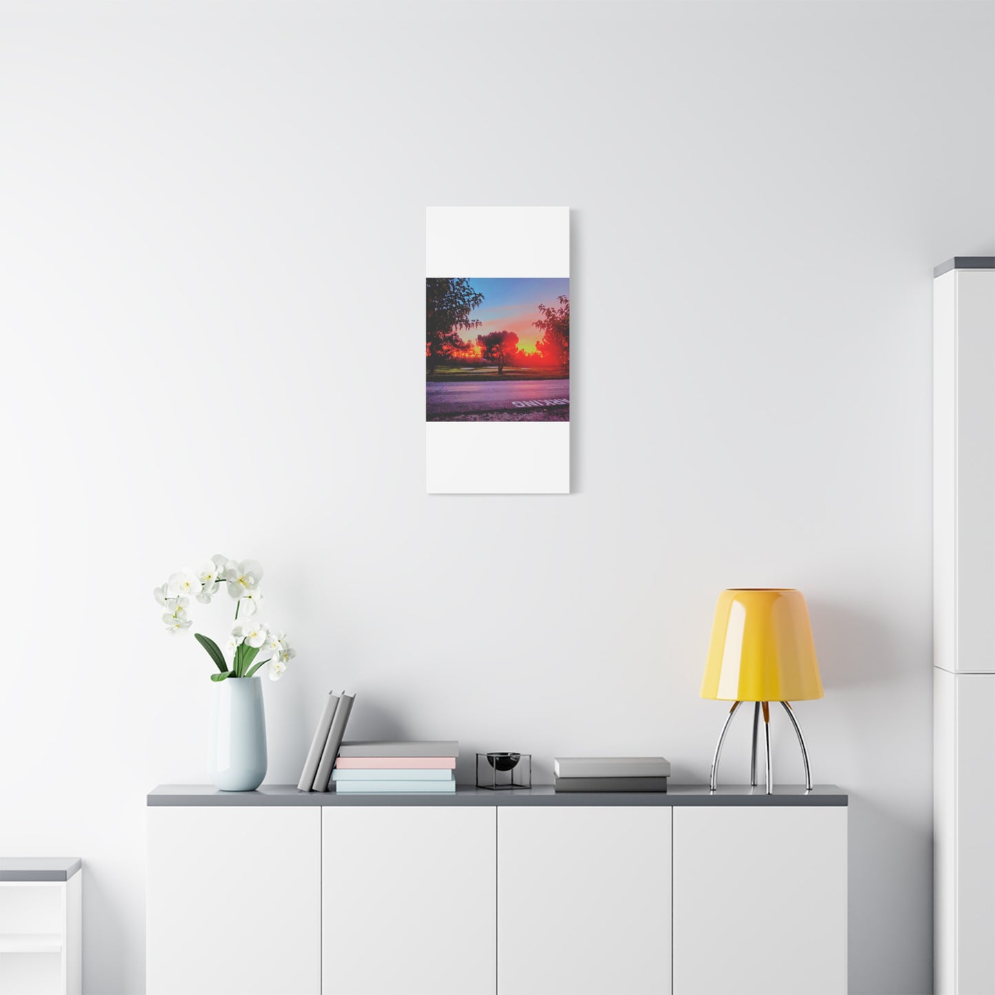 4th green @muni - Sunset Park Matte Canvas Print — Vibrant Red & Orange Landscape Wall Art