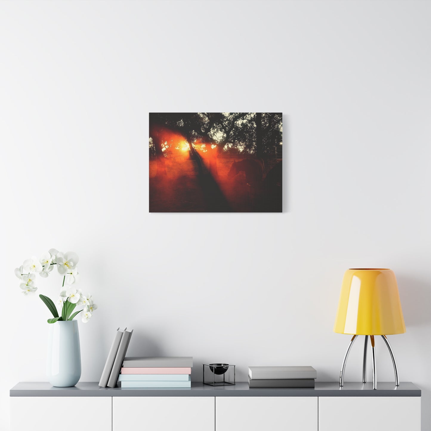 Sunset Forest Matte Canvas Wall Art — Dramatic Orange Light Photography
