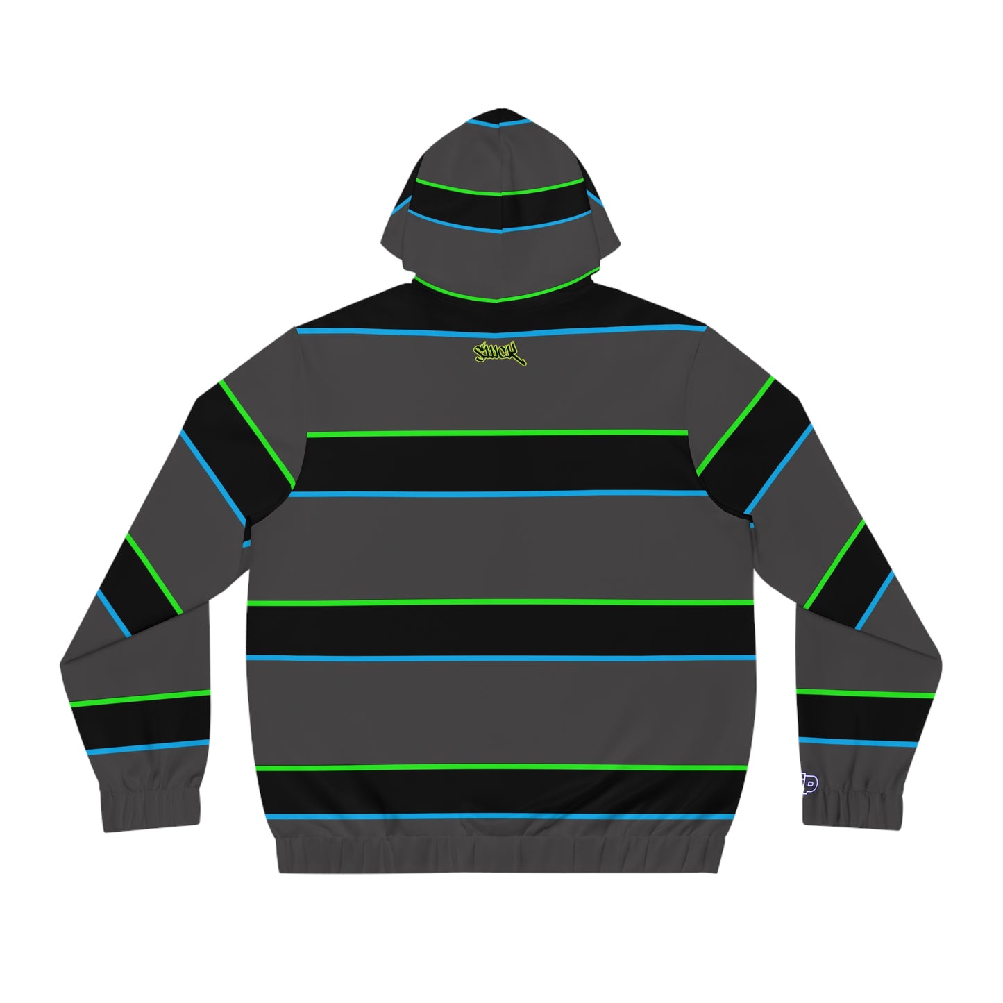 Men's Striped Full-Zip Hoodie — Neon Green & Blue Retro Stripe with Subtle Leaf Accent
