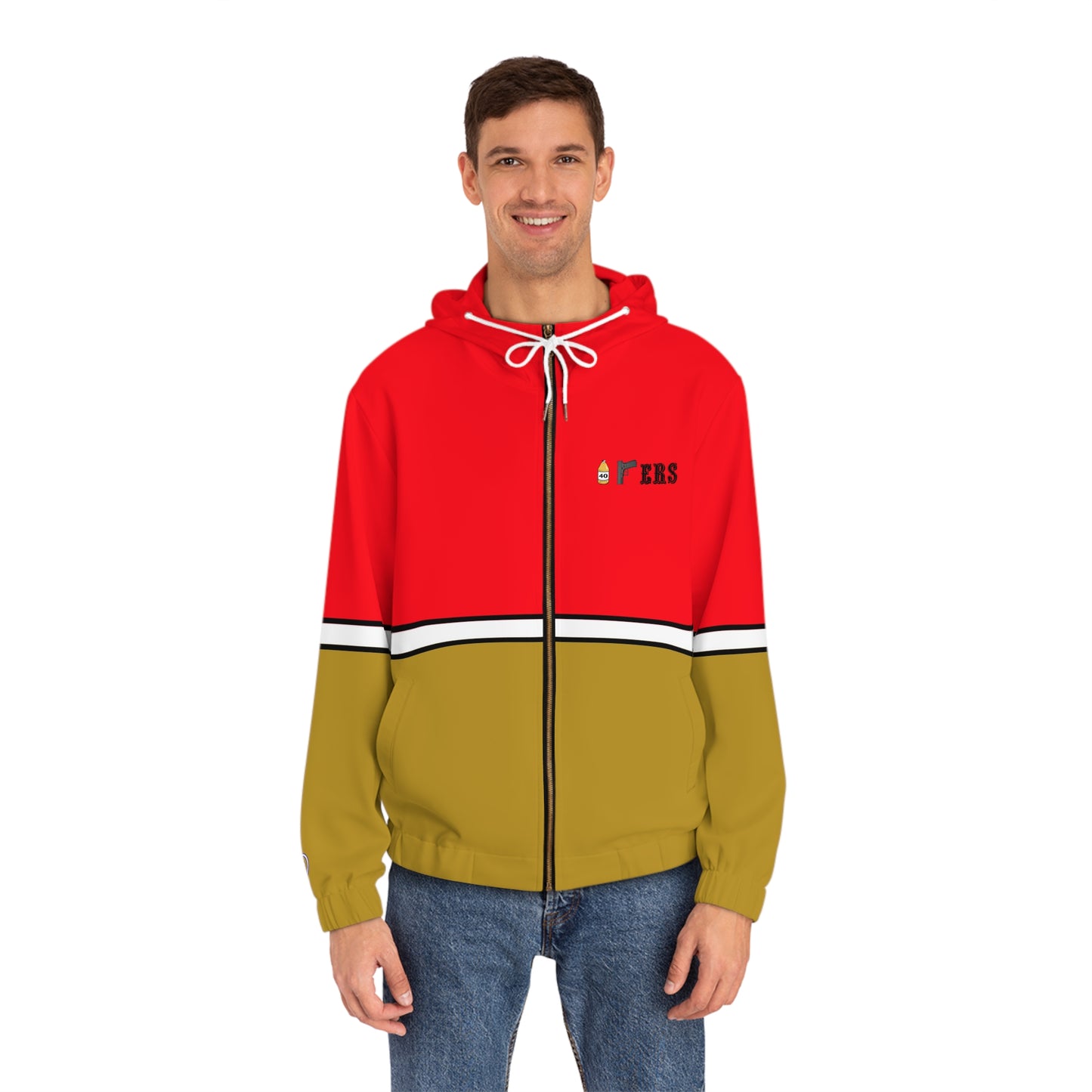 Men's Full-Zip Hoodie - Red & Gold Colorblock with 'SF' Logo