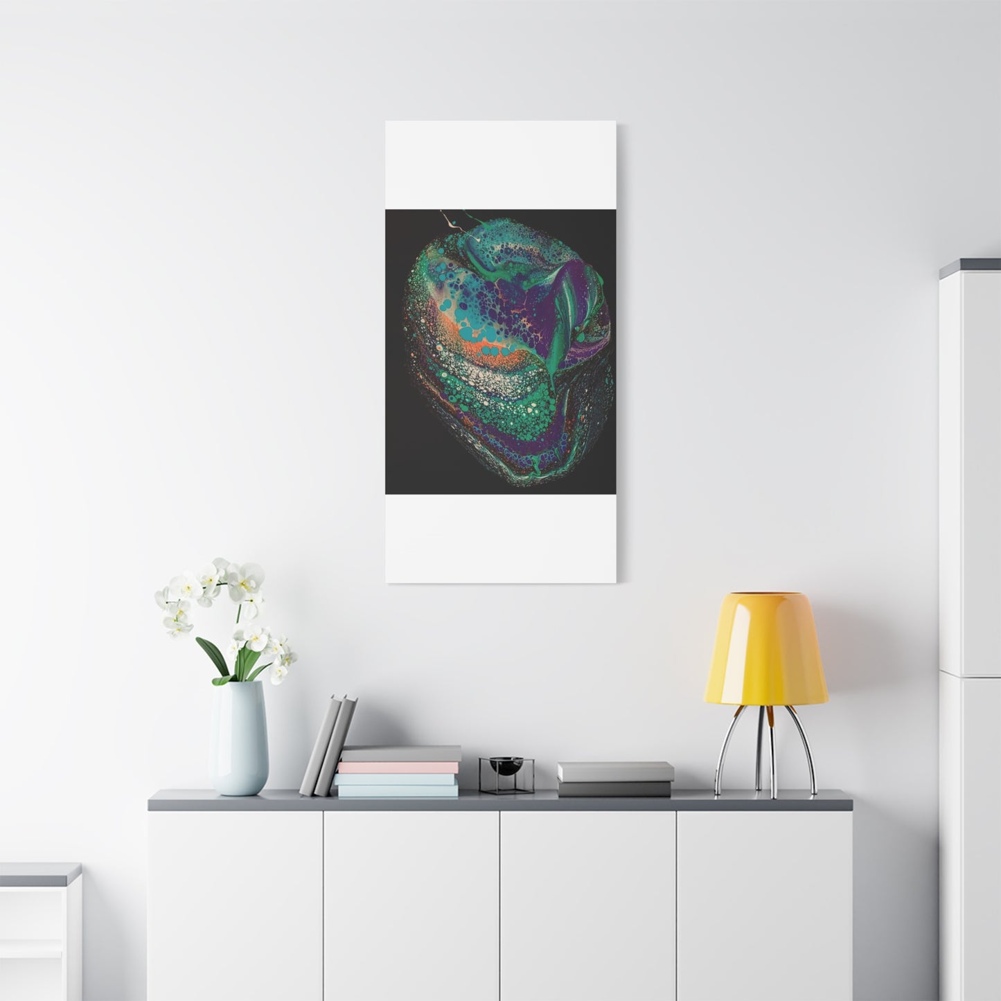 Abstract Fluid Art Canvas Print — Teal, Purple & Gold Swirl Matte Stretched Wall Art
