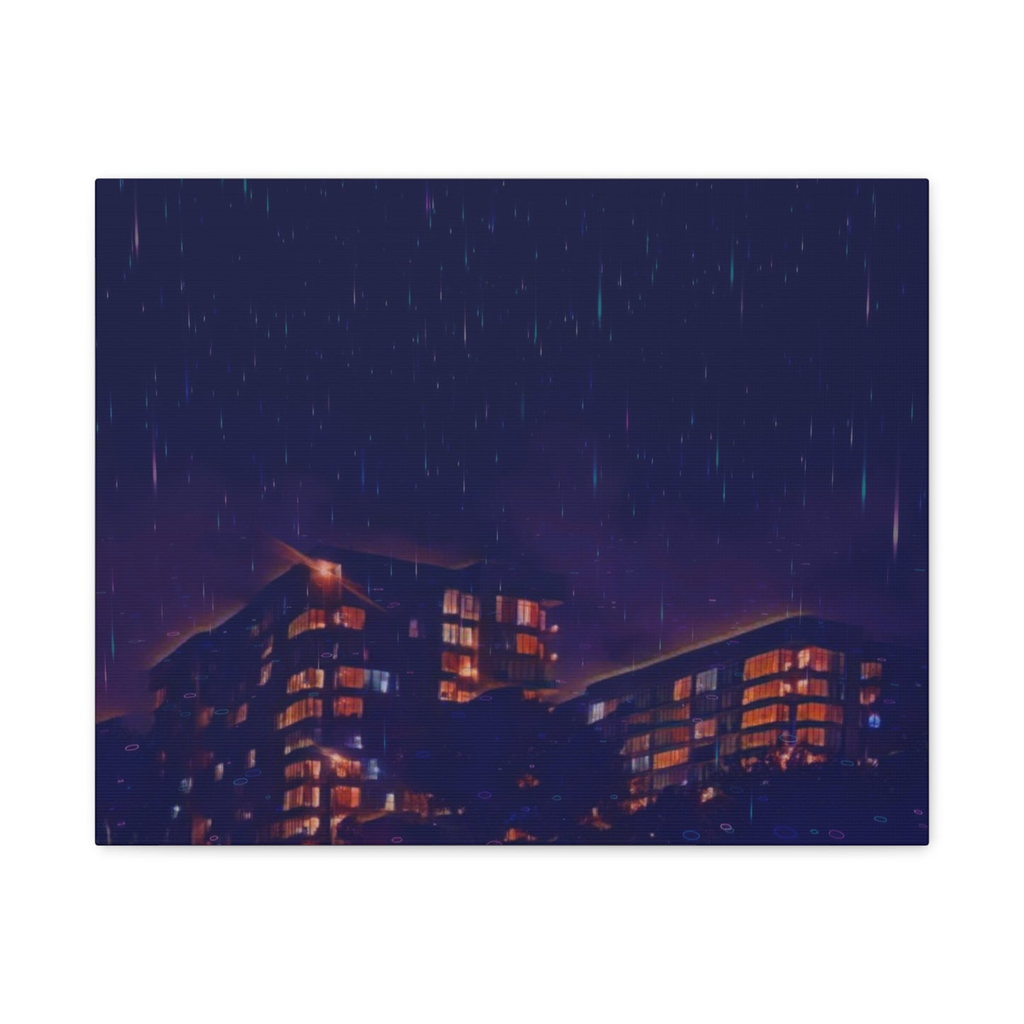 Neon Percipitation @ night - Canvas Print — Moody Urban Wall Art