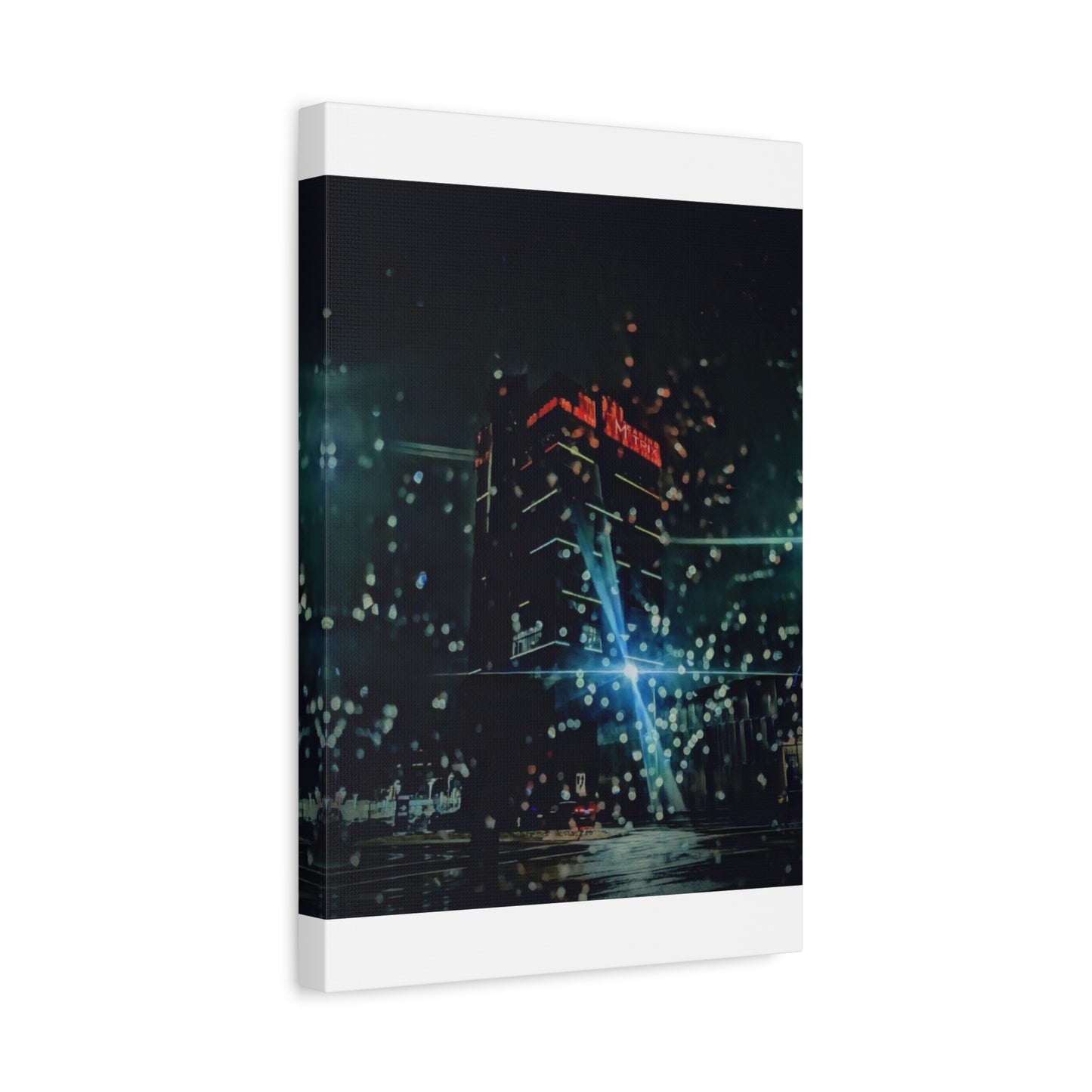 matrix @night Canvas Print — Moody Rainy Urban Wall Art (Matte Stretched)