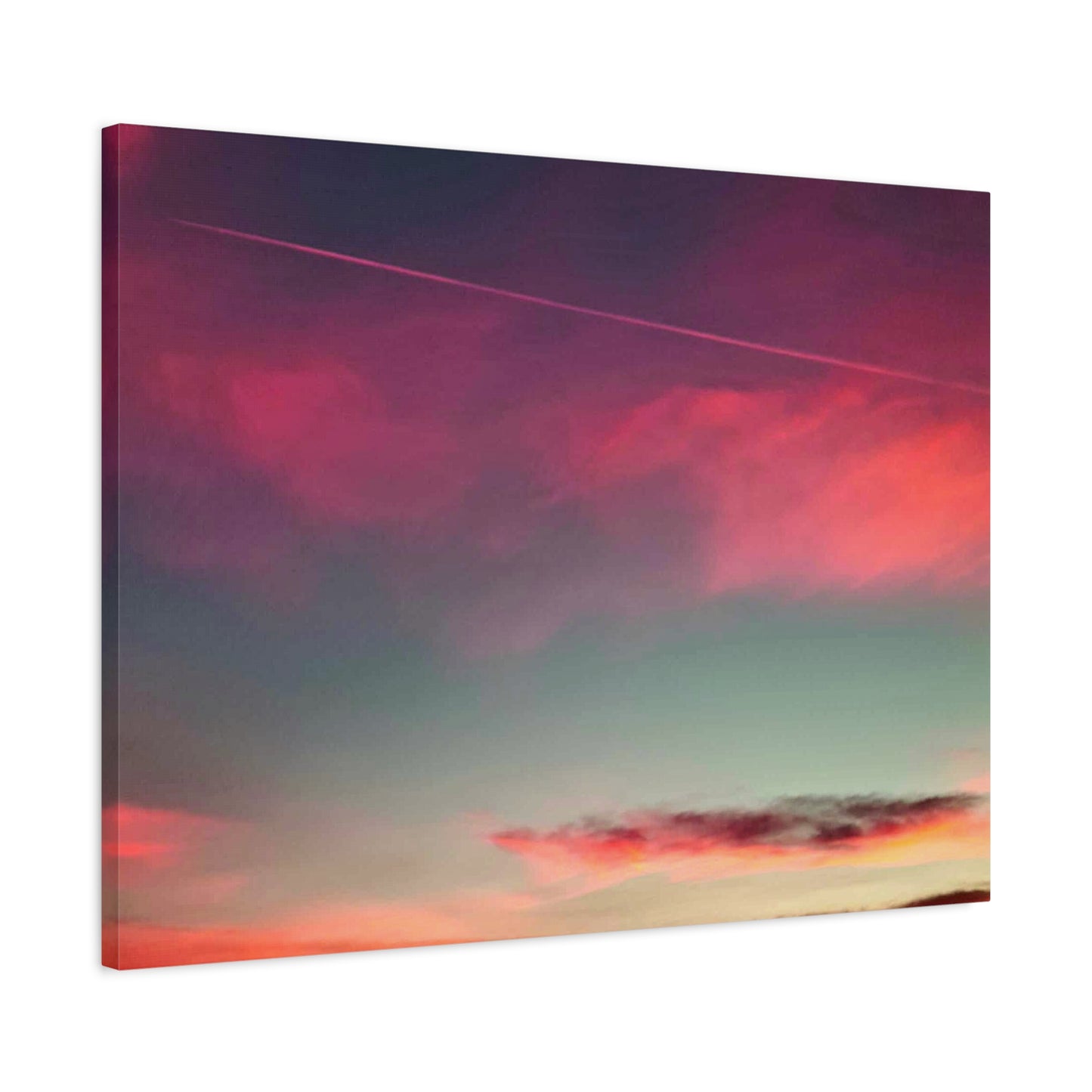 pink sky at morning - Horizon Matte Canvas Print — Vibrant Pink & Teal Sky Wall Art, Stretched 1.25"