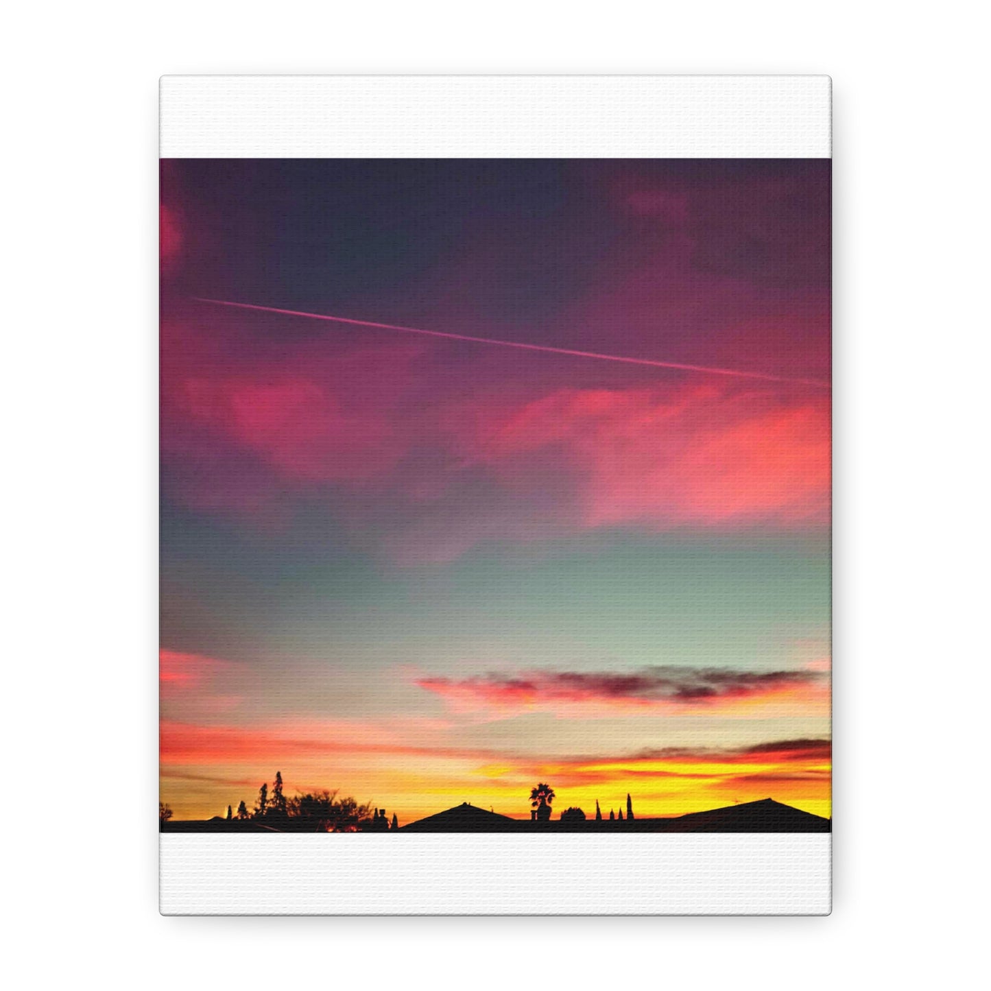 pink sky at morning - Horizon Matte Canvas Print — Vibrant Pink & Teal Sky Wall Art, Stretched 1.25"