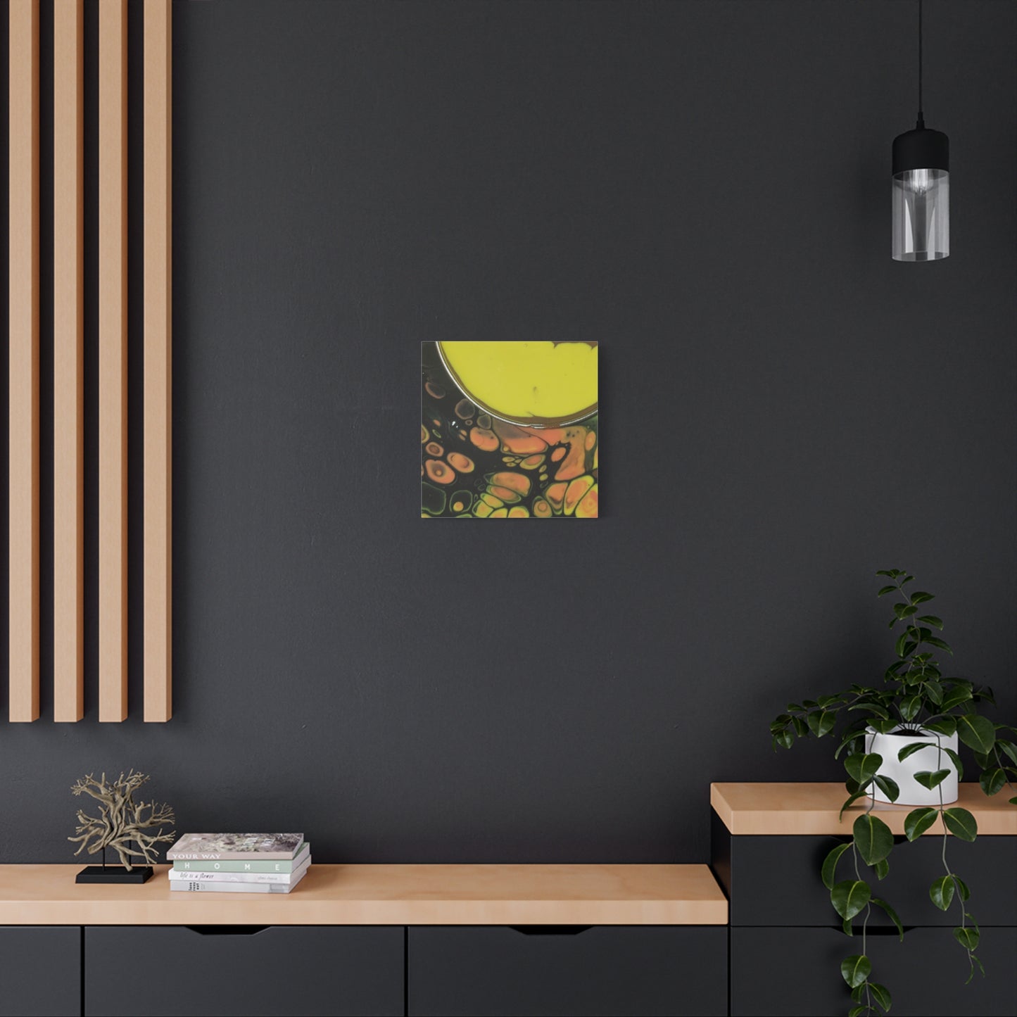 Abstract Fluid Art Canvas Print — Yellow & Black Cell Pour