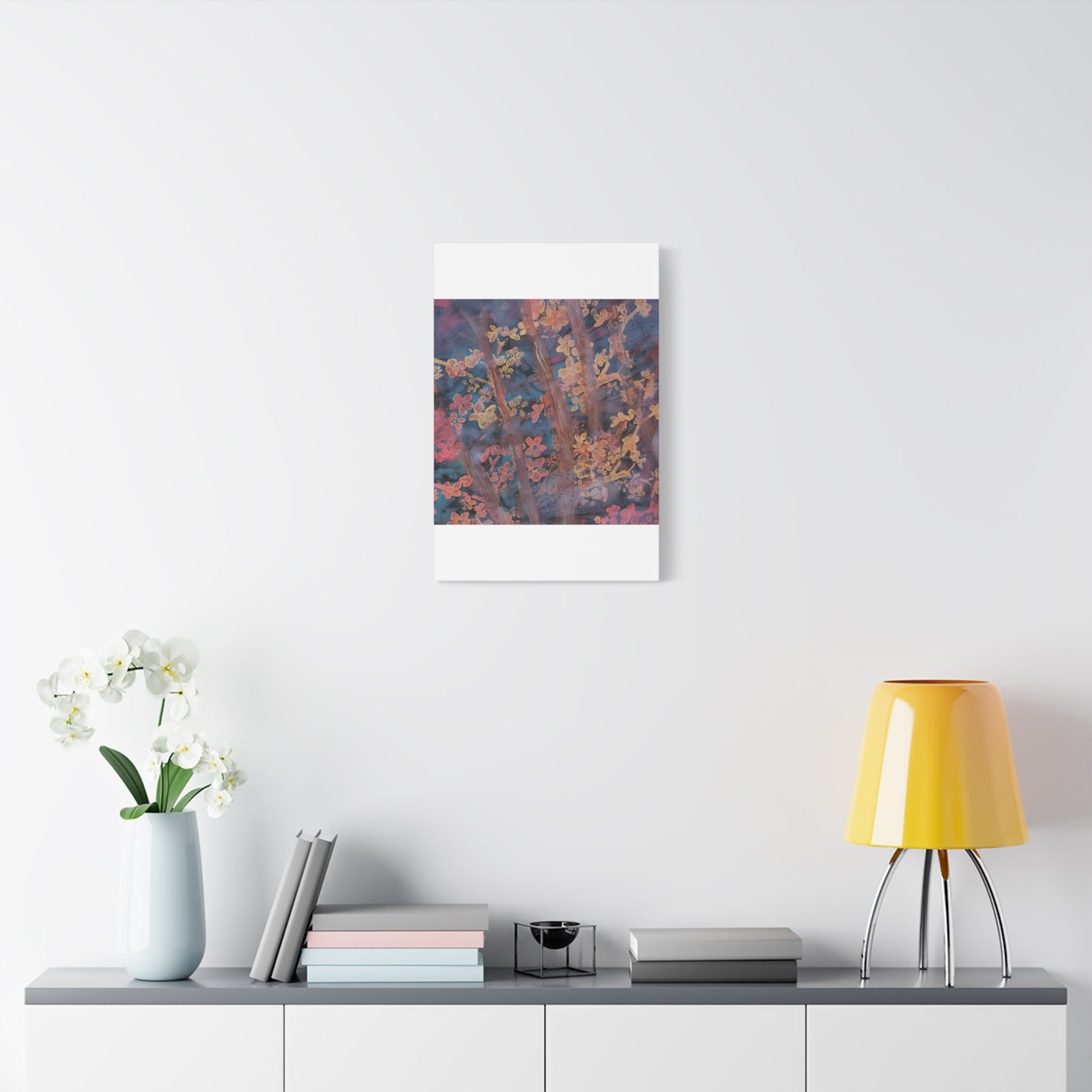 Abstract Floral Canvas Print — Moody Pink & Blue Stretched Wall Art