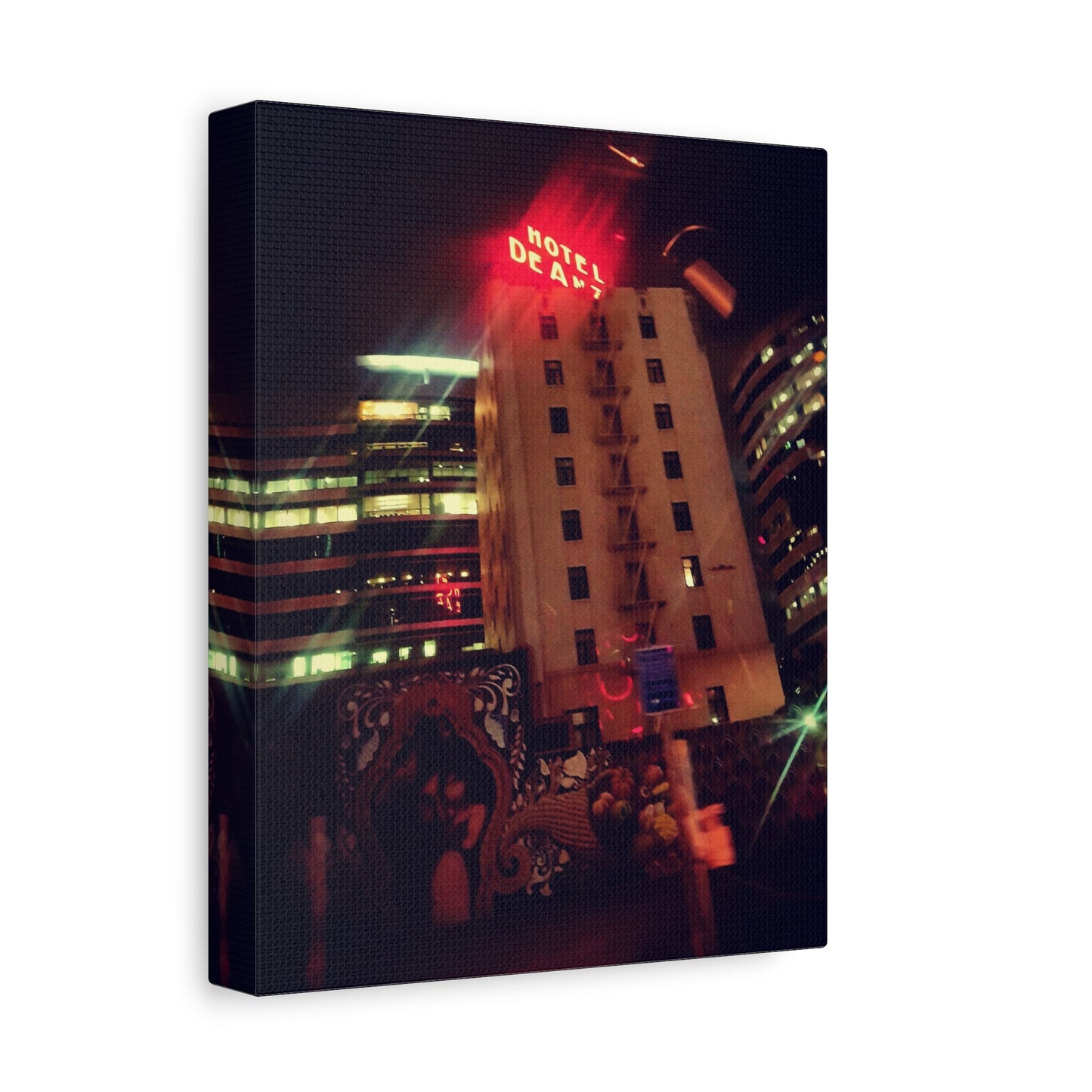 Hotel DeAnza - City Nightscape Canvas Print — Urban Street Art Building Matte Stretched 1.25"