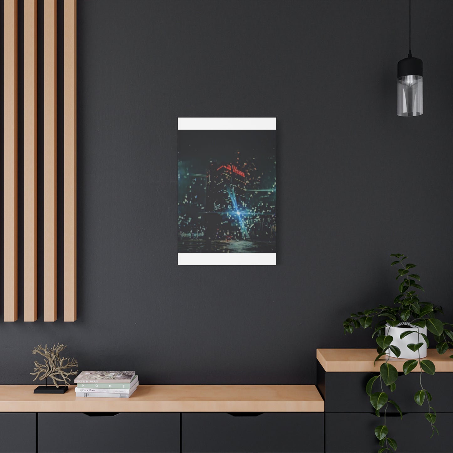matrix @night Canvas Print — Moody Rainy Urban Wall Art (Matte Stretched)