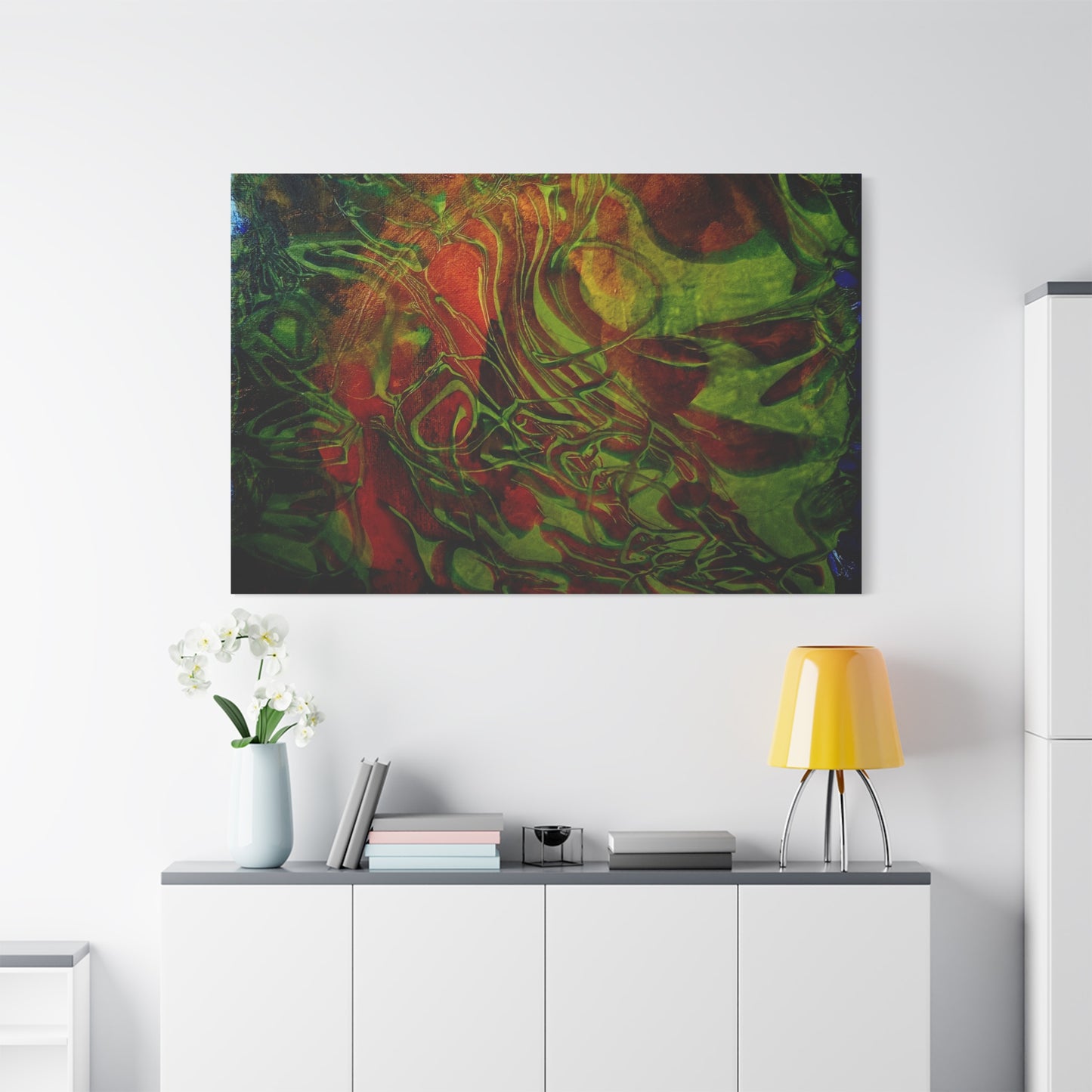 Abstract Green & Red Fluid Art Canvas Print