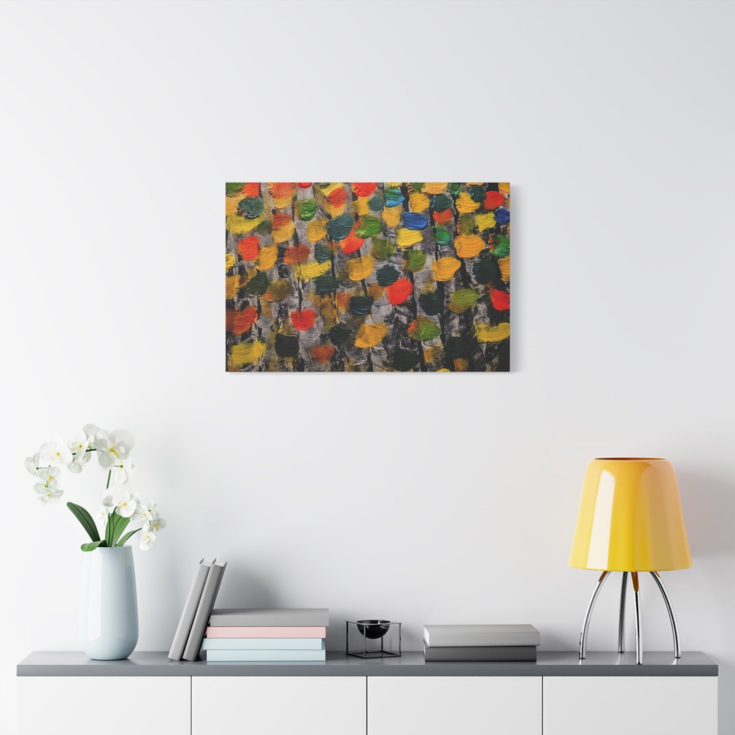 birch trees with color strokes - Abstract Color Bloom Matte Canvas Wall Art — Stretched 1.25"