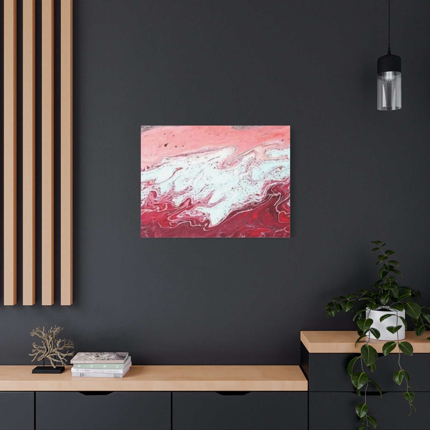 Abstract Pink & Red Fluid Art Canvas — Matte Stretched Wall Art
