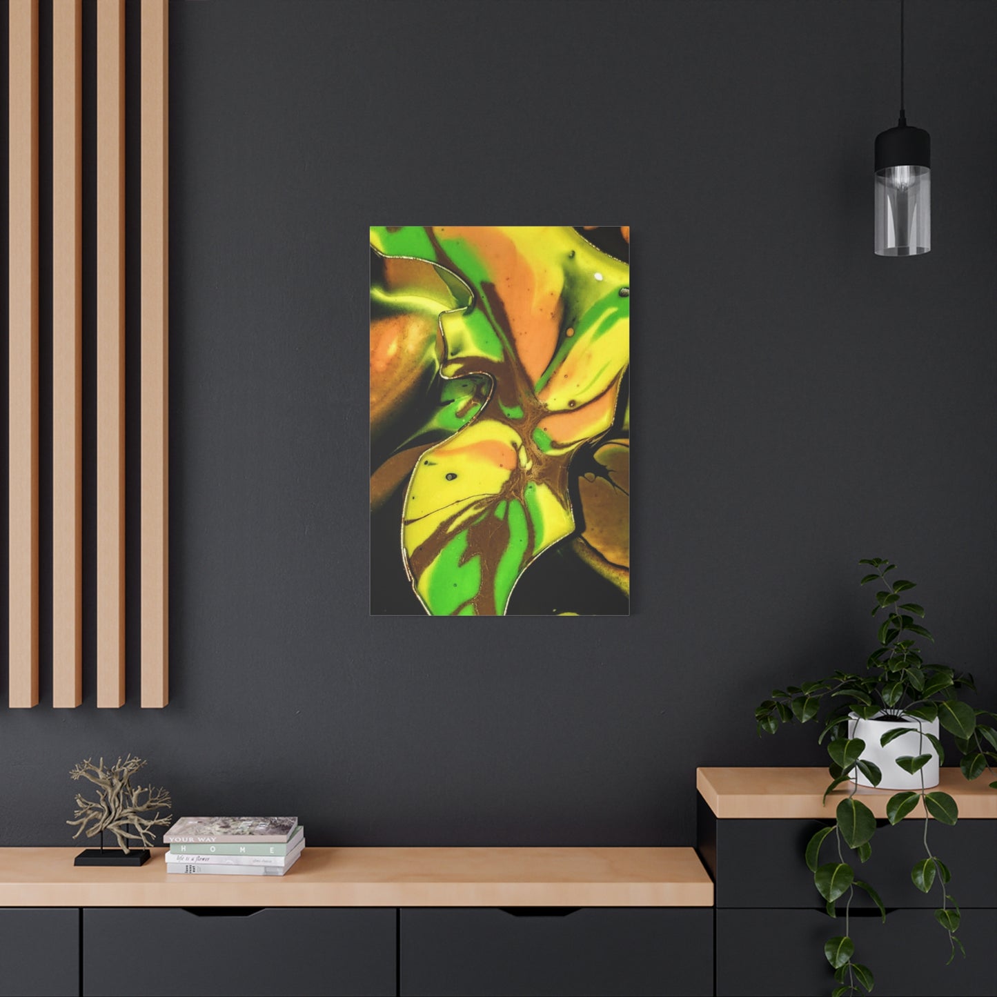 Abstract Green & Gold Fluid Art Matte Canvas Print (Stretched)