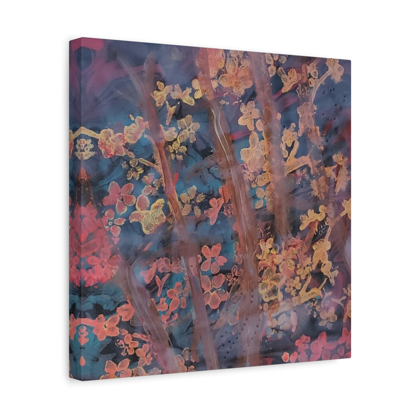 Abstract Floral Canvas Print — Moody Pink & Blue Stretched Wall Art