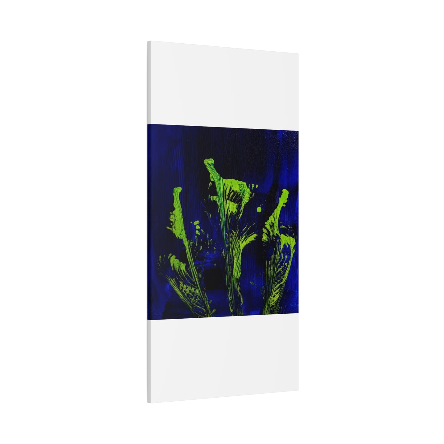 calla_lillies_pt.2 - Neon Floral Abstract Canvas Print — Blue & Lime Stretched Wall Art