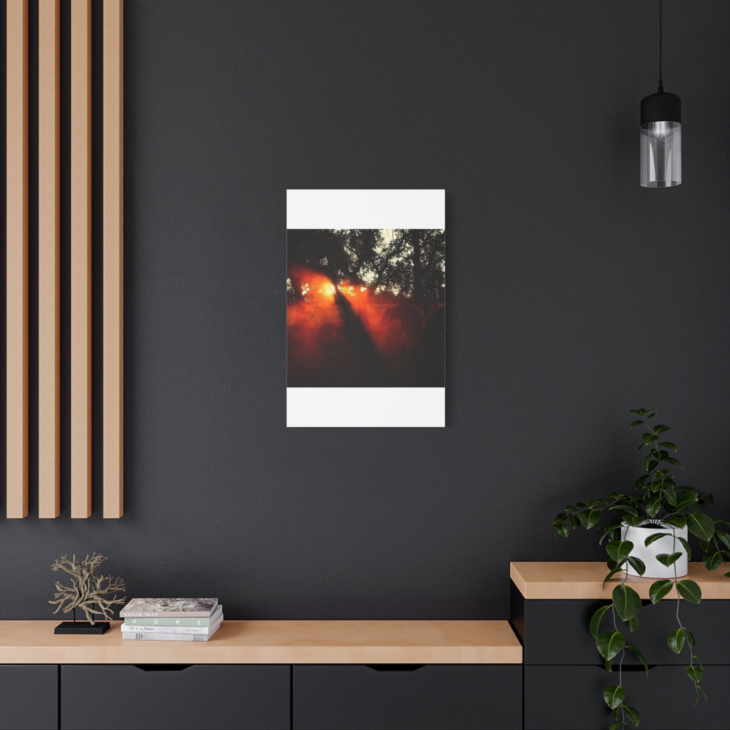 Sunset Forest Matte Canvas Wall Art — Dramatic Orange Light Photography