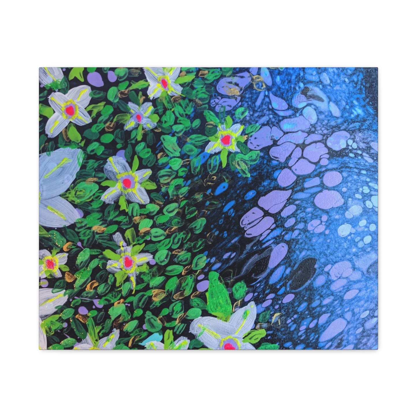 Floetrol&Flowers -  Reef Matte Canvas Wall Art — Blue & Green Abstract Flower Painting