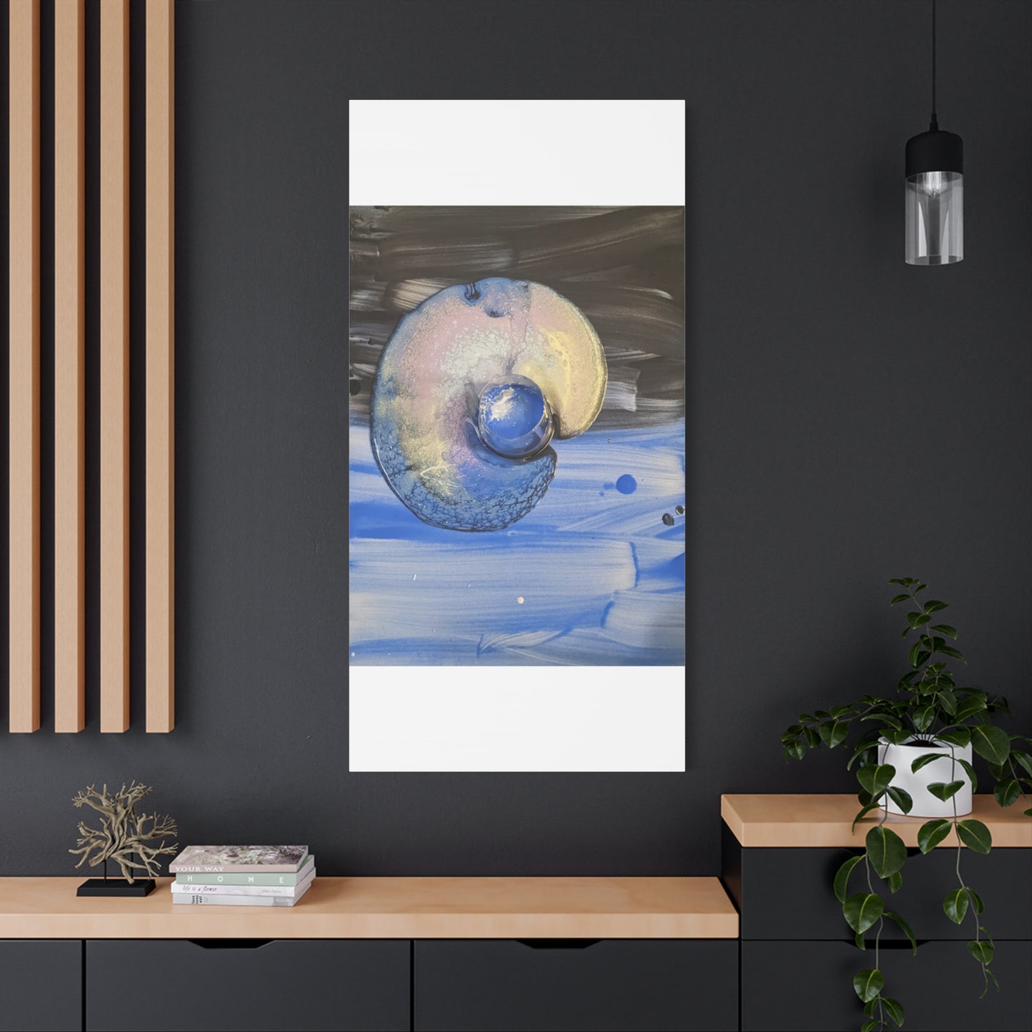 the nautilus - Abstract Blue Spiral Matte Canvas Art - Nautical Coastal Wall Decor