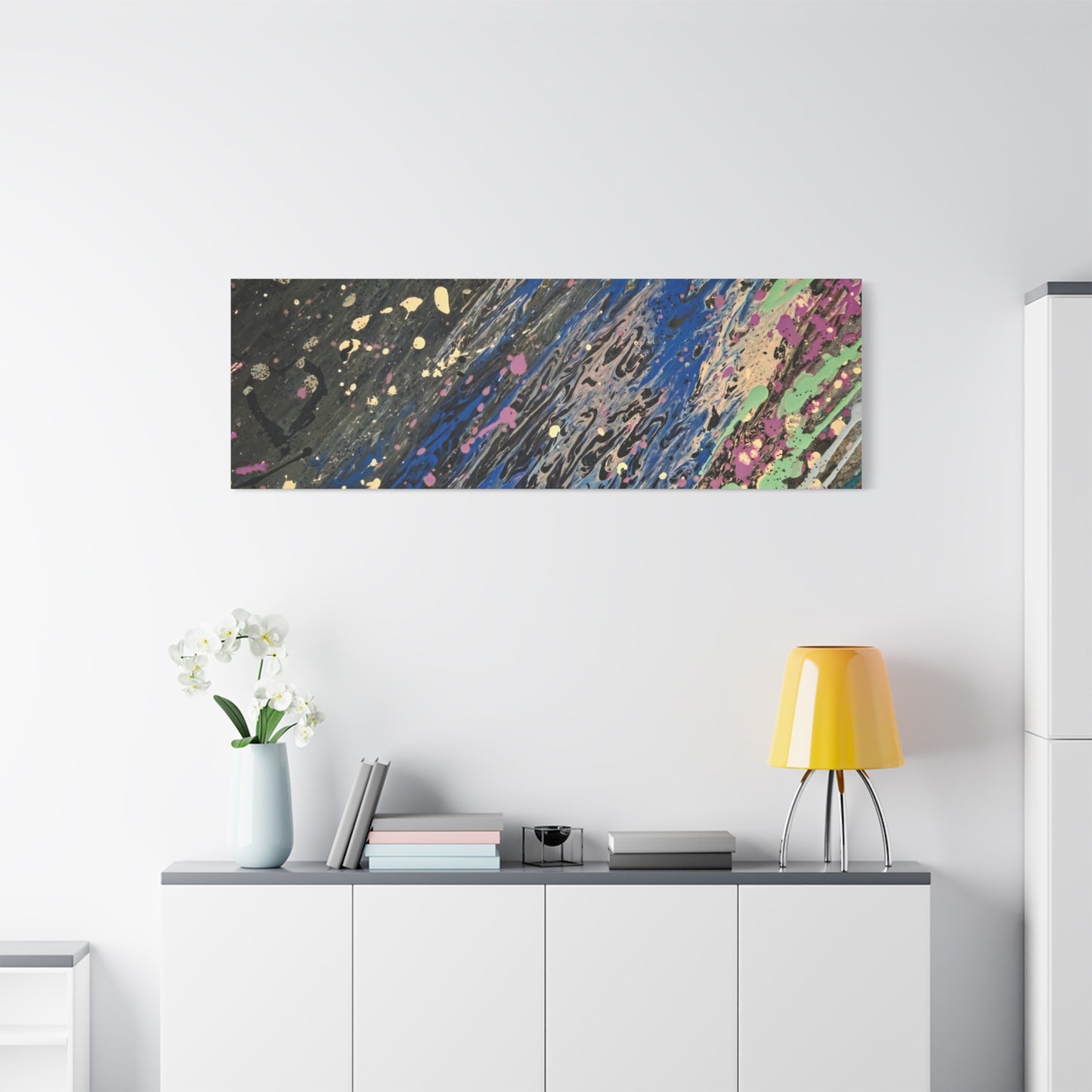 Abstract Splatter Matte Canvas Print — Colorful Fluid Art Wall Decor, Stretched 1.25"