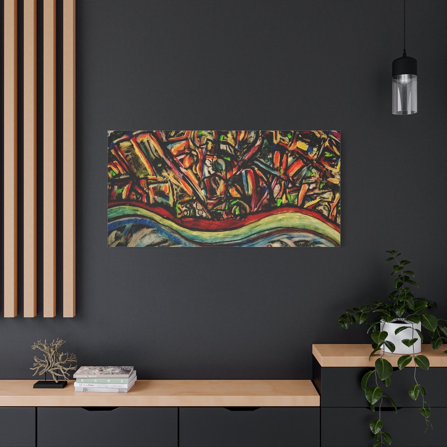 Acrylic_inequalities - Abstract Coastal Cityscape Canvas — Vibrant Ocean Wave Wall Art