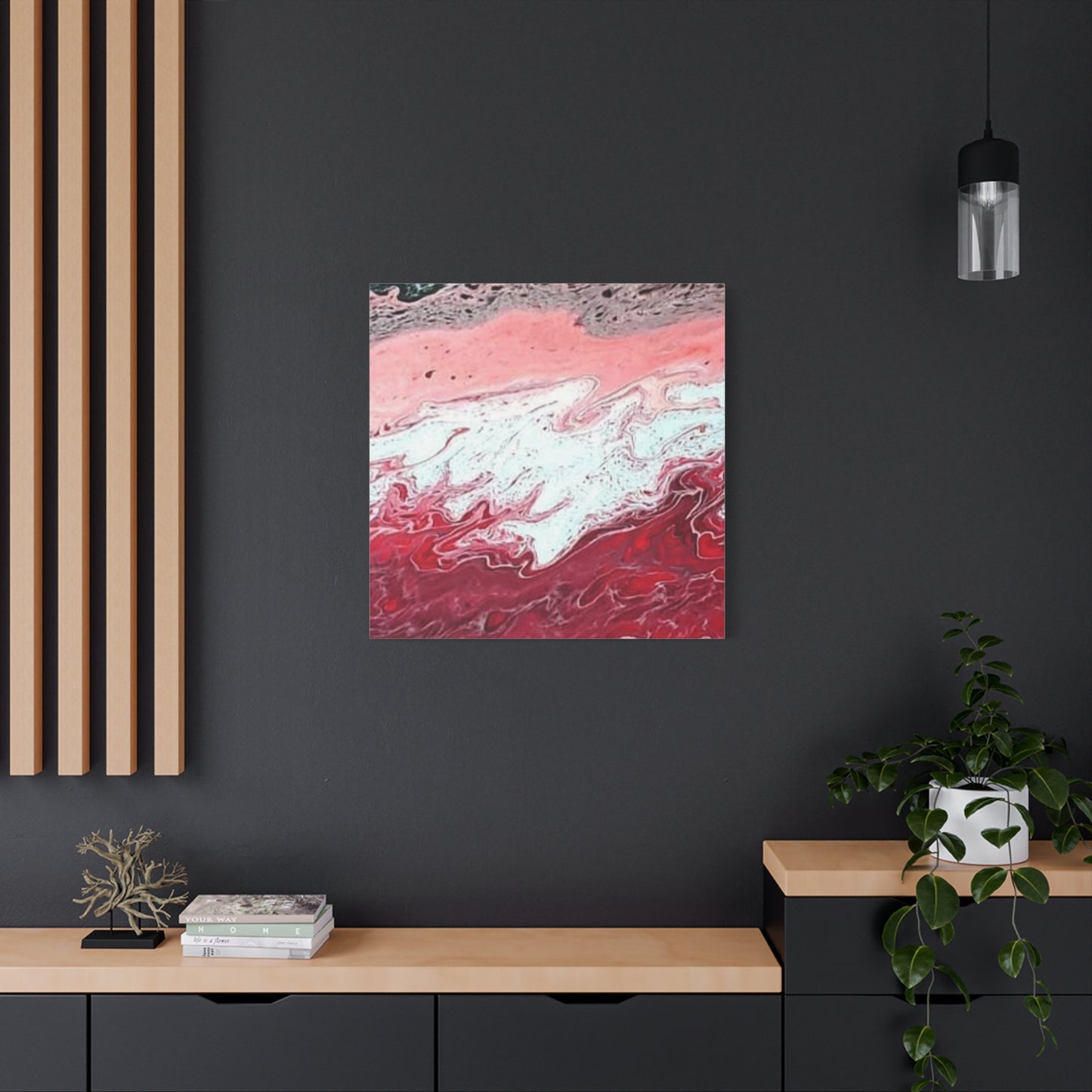 Abstract Pink & Red Fluid Art Canvas — Matte Stretched Wall Art