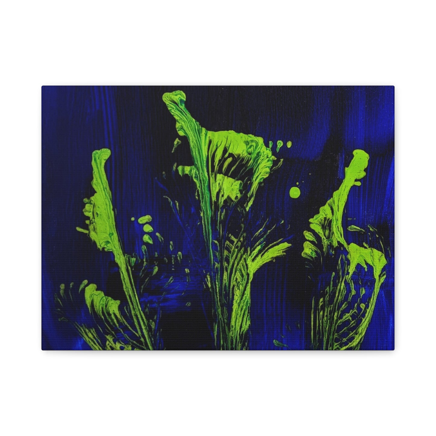 calla_lillies_pt.2 - Neon Floral Abstract Canvas Print — Blue & Lime Stretched Wall Art