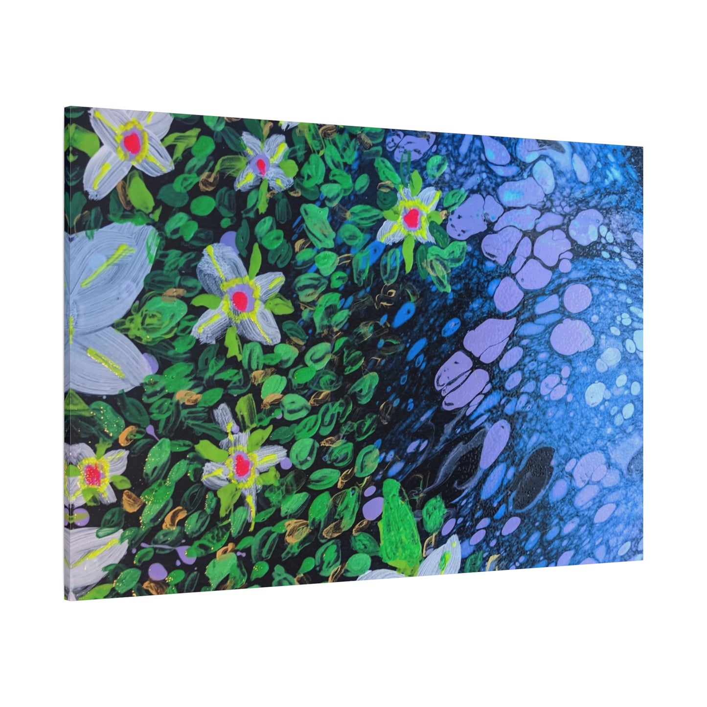 Floetrol&Flowers -  Reef Matte Canvas Wall Art — Blue & Green Abstract Flower Painting