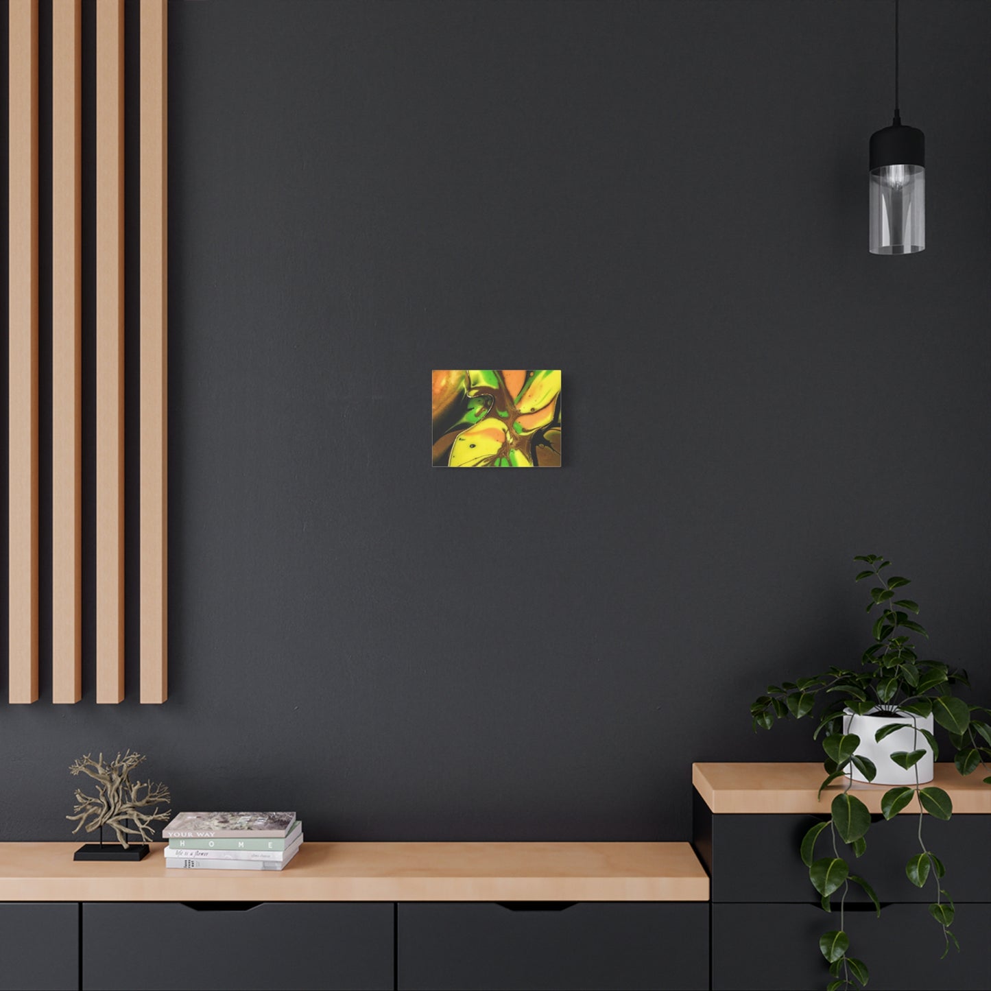 Abstract Green & Gold Fluid Art Matte Canvas Print (Stretched)