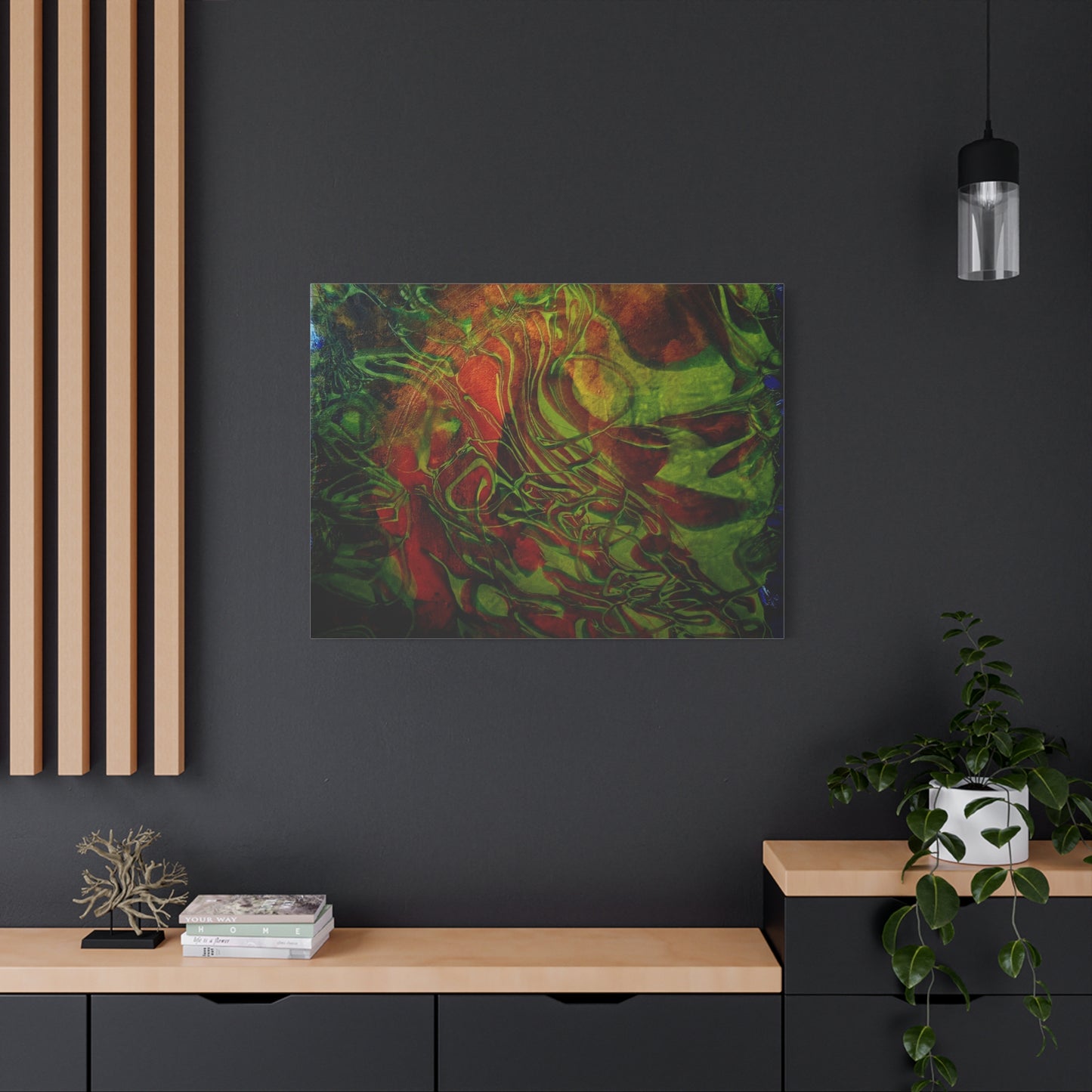 Abstract Green & Red Fluid Art Canvas Print