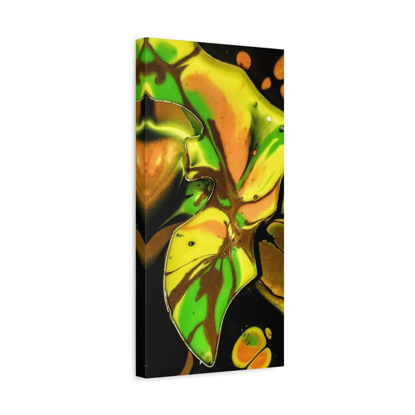 Abstract Green & Gold Fluid Art Matte Canvas Print (Stretched)