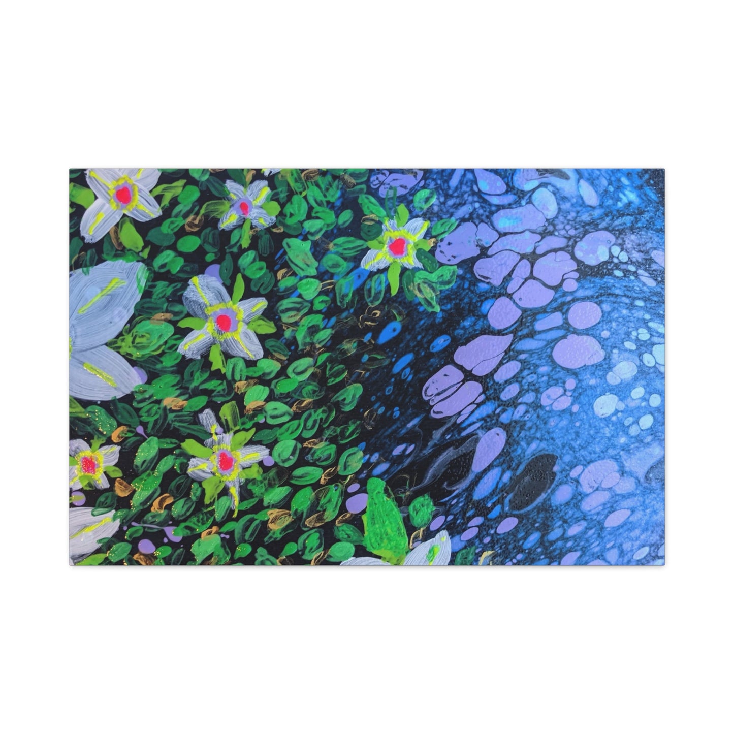 Floetrol&Flowers -  Reef Matte Canvas Wall Art — Blue & Green Abstract Flower Painting