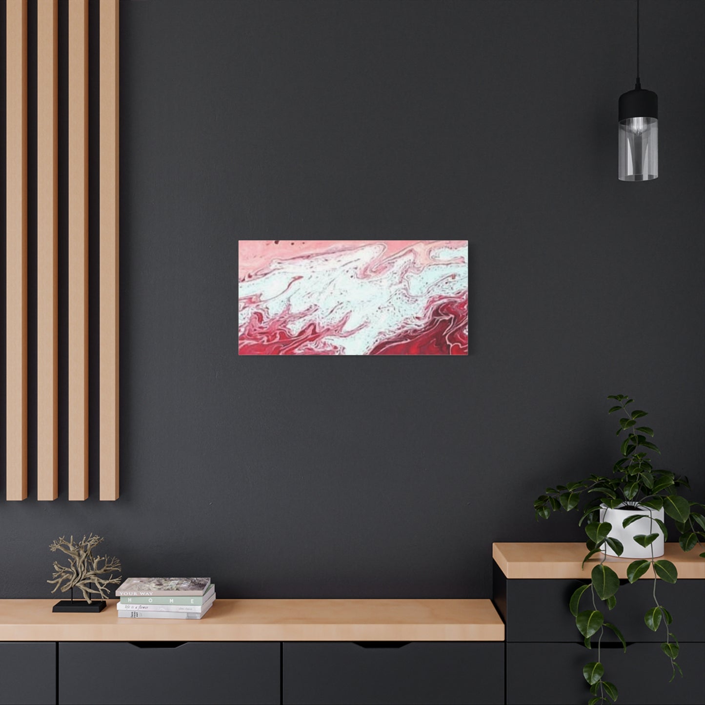 Abstract Pink & Red Fluid Art Canvas — Matte Stretched Wall Art