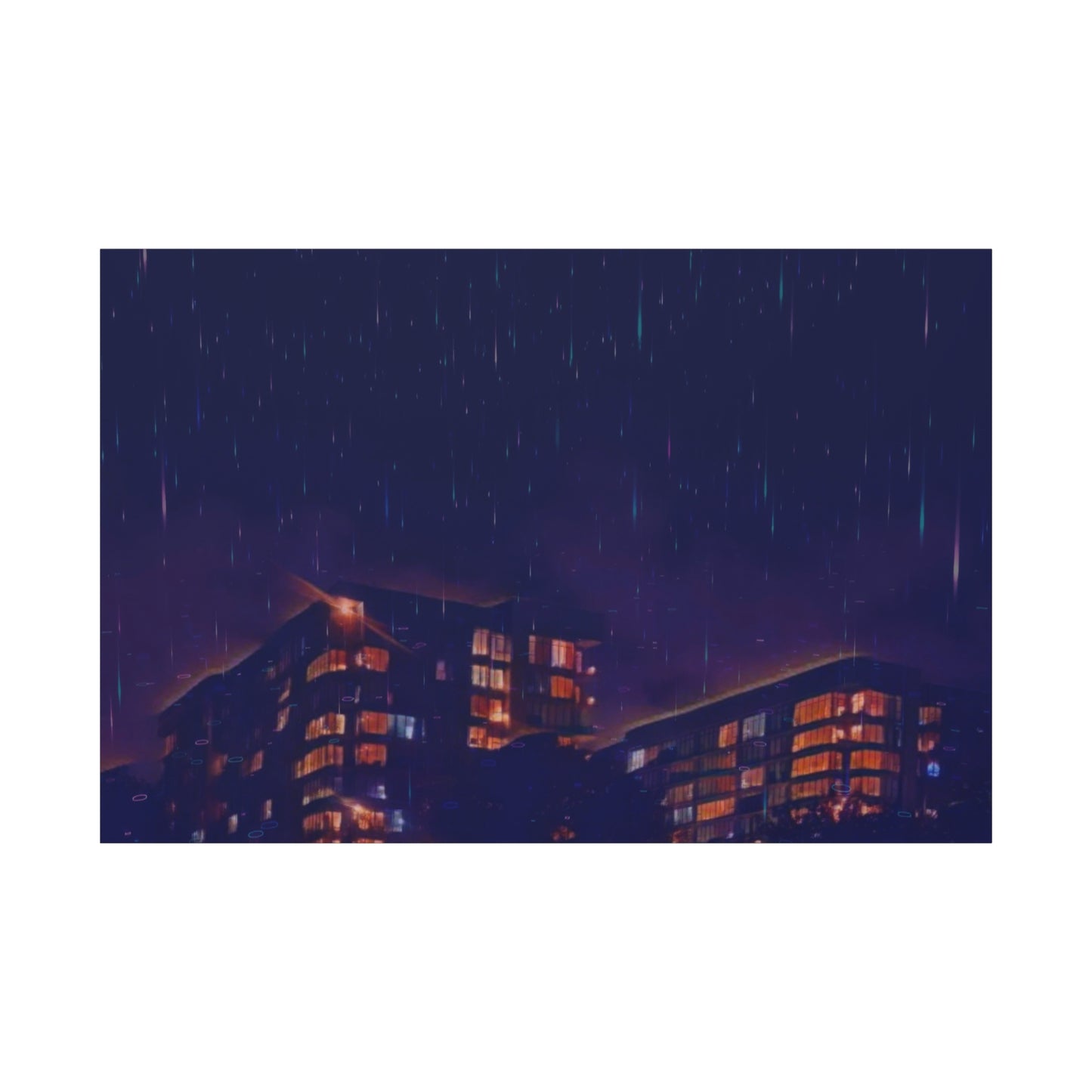 Neon Percipitation @ night - Canvas Print — Moody Urban Wall Art