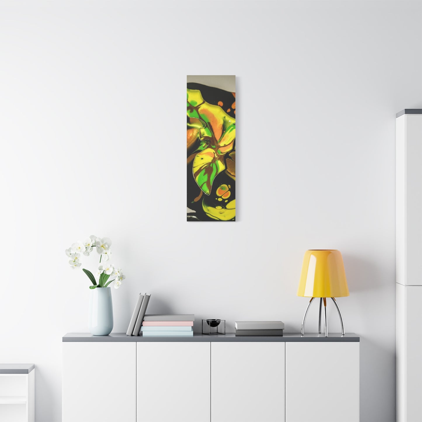 Abstract Green & Gold Fluid Art Matte Canvas Print (Stretched)