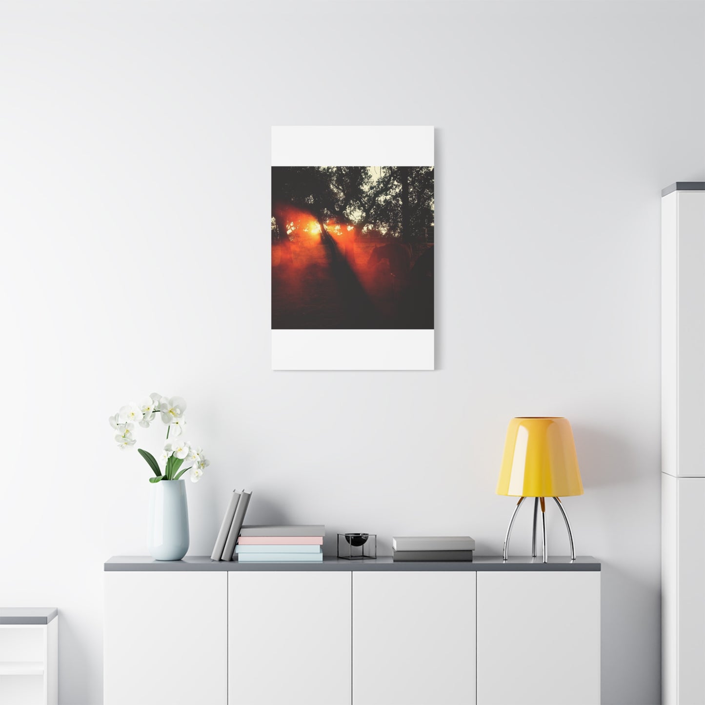 Sunset Forest Matte Canvas Wall Art — Dramatic Orange Light Photography