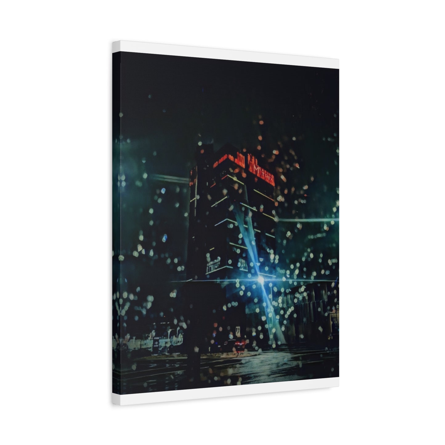 matrix @night Canvas Print — Moody Rainy Urban Wall Art (Matte Stretched)