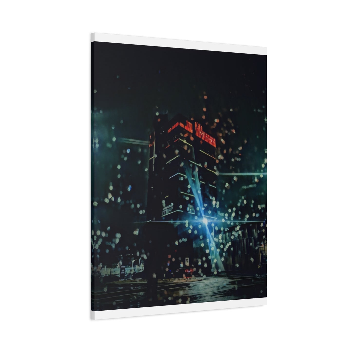 matrix @night Canvas Print — Moody Rainy Urban Wall Art (Matte Stretched)