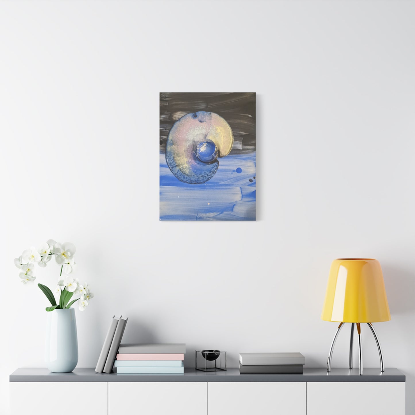 the nautilus - Abstract Blue Spiral Matte Canvas Art - Nautical Coastal Wall Decor