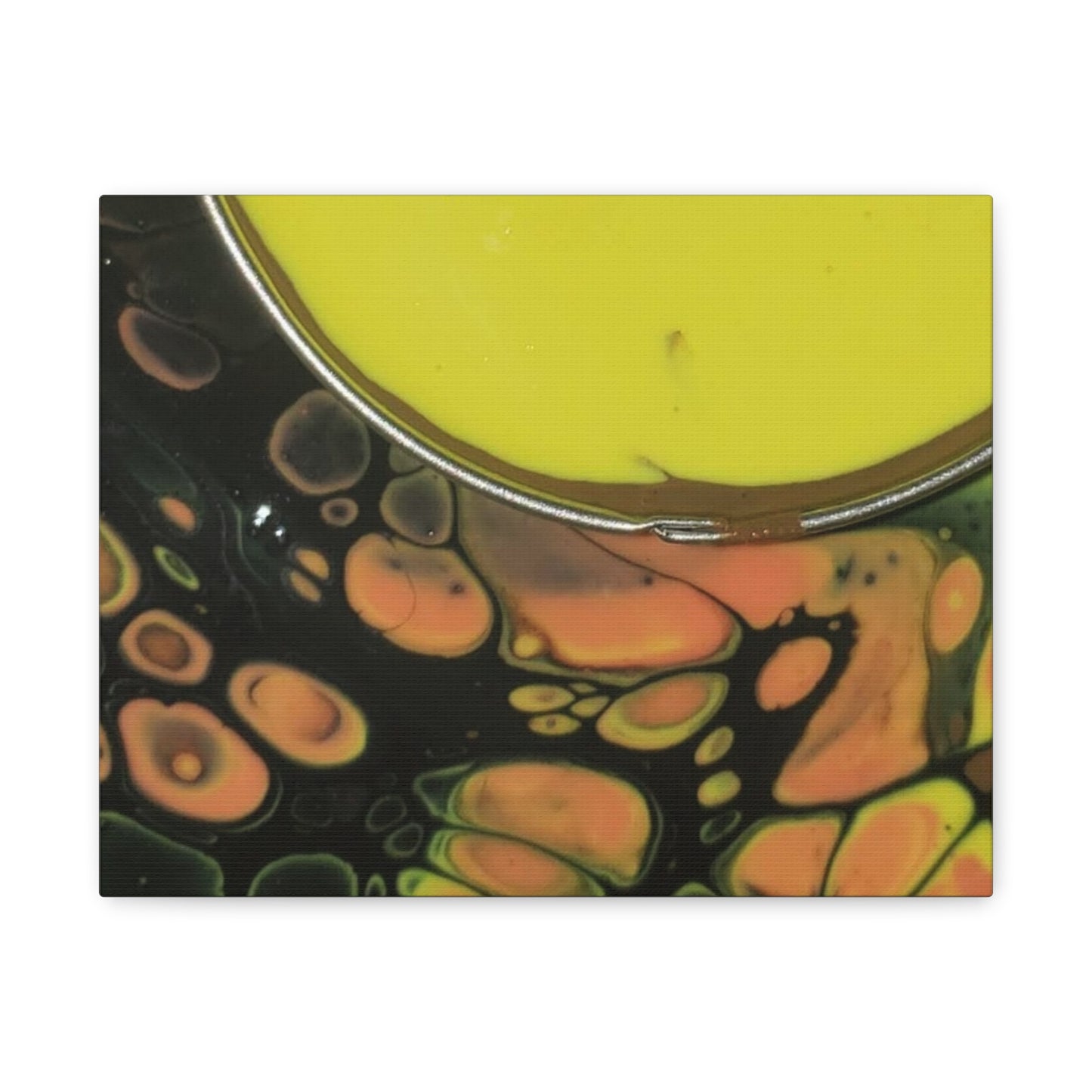 Abstract Fluid Art Canvas Print — Yellow & Black Cell Pour