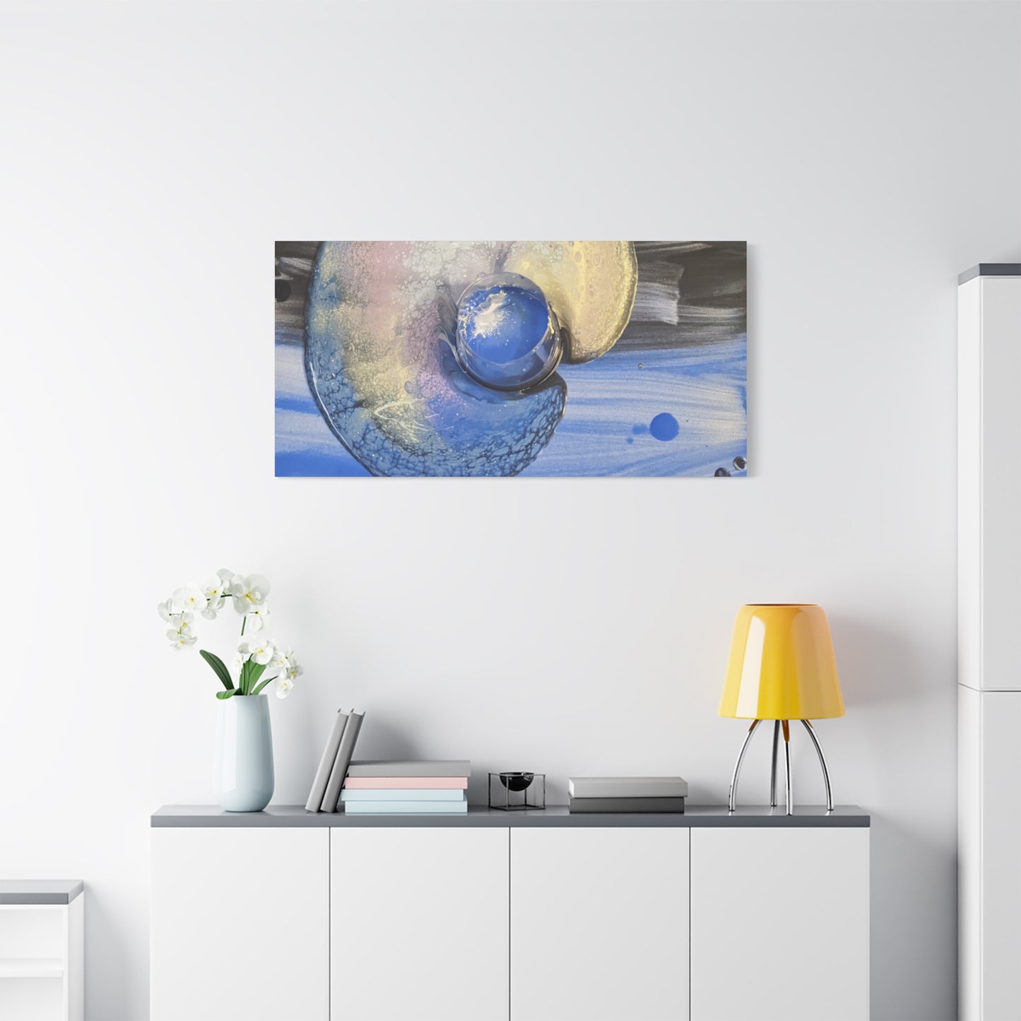 the nautilus - Abstract Blue Spiral Matte Canvas Art - Nautical Coastal Wall Decor