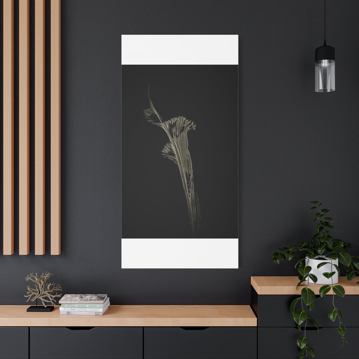 Calla Lilly - Minimalist Botanical Canvas Print — Monochrome Flower Art on Black Matte