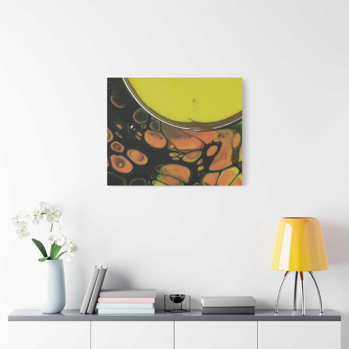 Abstract Fluid Art Canvas Print — Yellow & Black Cell Pour