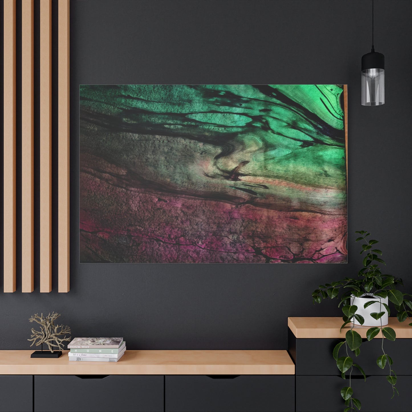 flame tempered pour - Abstract Teal & Magenta Canvas Wall Art — Matte Stretched 1.25"
