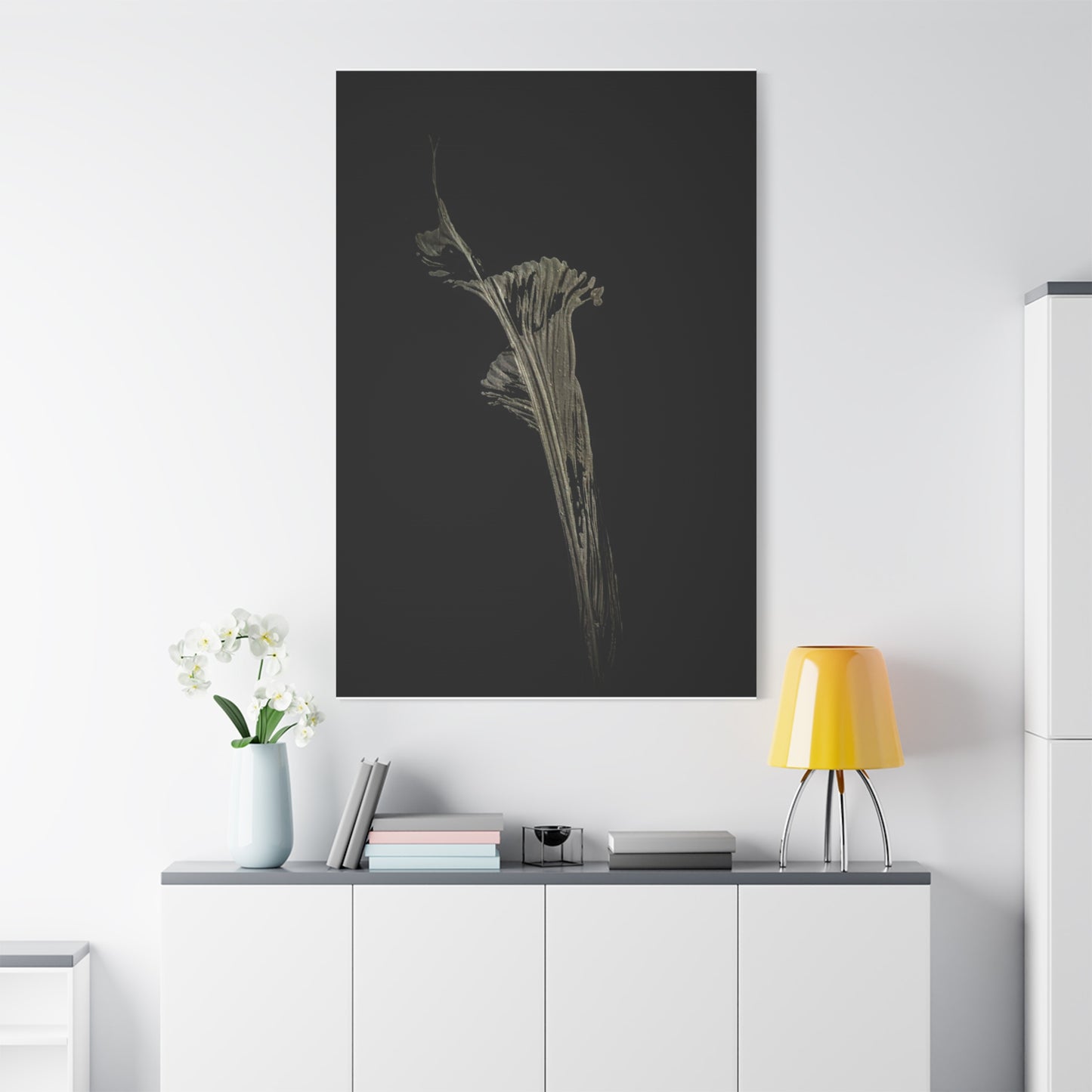 Calla Lilly - Minimalist Botanical Canvas Print — Monochrome Flower Art on Black Matte