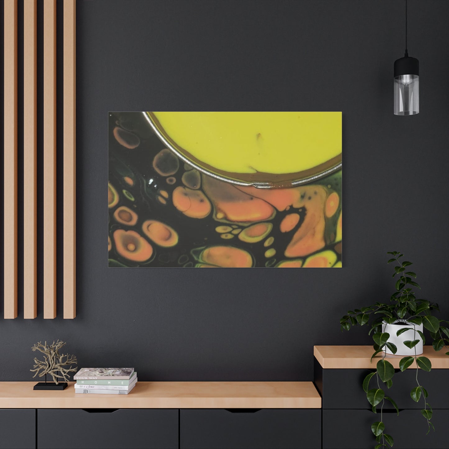 Abstract Fluid Art Canvas Print — Yellow & Black Cell Pour