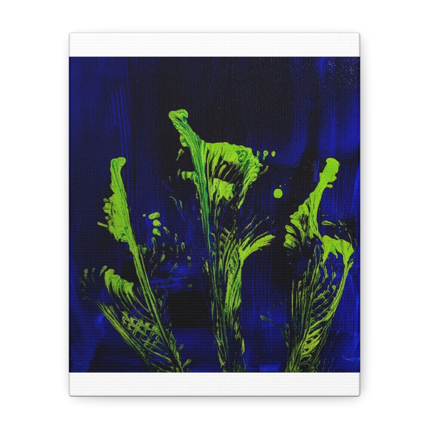 calla_lillies_pt.2 - Neon Floral Abstract Canvas Print — Blue & Lime Stretched Wall Art