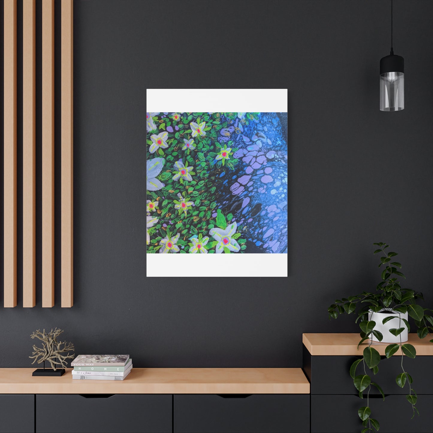 Floetrol&Flowers -  Reef Matte Canvas Wall Art — Blue & Green Abstract Flower Painting
